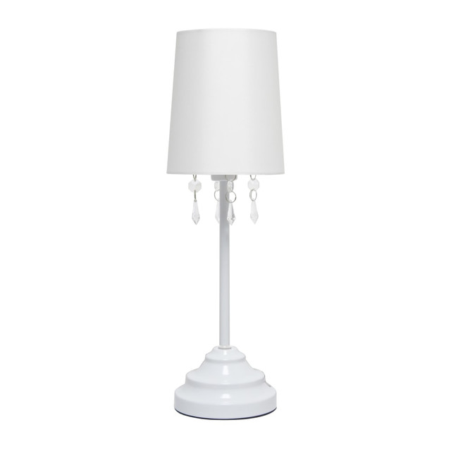 ALL THE RAGES INC LT3018-WHT Simple Designs Table Lamp with Fabric Shade and Hanging Acrylic Beads, White