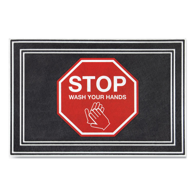APACHE MILLS 3984528832X3 Social Distancing Message Mats, White/Red Printed Message: Stop - Wash Your Hands, 36" x 24", Charcoal Gray Surface