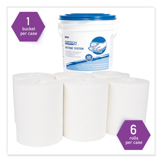 KIMBERLY CLARK WypAll® 0621102 Power Clean Wipers for Disinfectants, Sanitizers,Solvents WetTask Customizable Wet Wipe System, 140/Roll, 6 Rolls/1 Bucket/CT