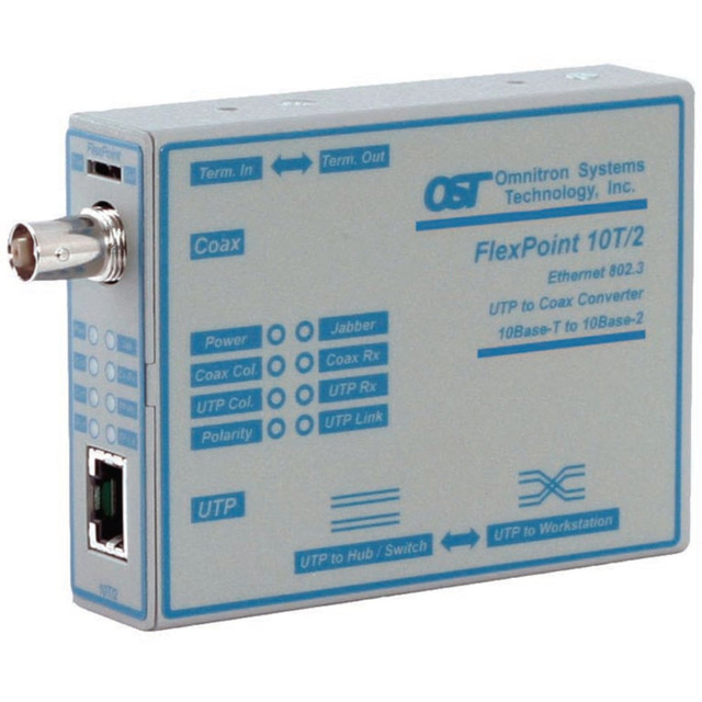 OMNITRON SYSTEMS TECHNOLOGY, INC. 4320-2 Omnitron Systems FlexPoint 4320-2 Ethernet Transceiver - 1 x Network (RJ-45) - 10Base-T, 10Base-2 - 606.96 ft - Rail-mountable, Wall Mountable, Internal, Rack-mountable