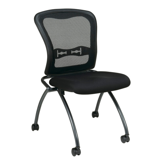 OFFICE STAR PRODUCTS Office Star 84220-30  Folding Chair With Casters, Deluxe With Mesh Back, Coal/Titanium, Set Of 2