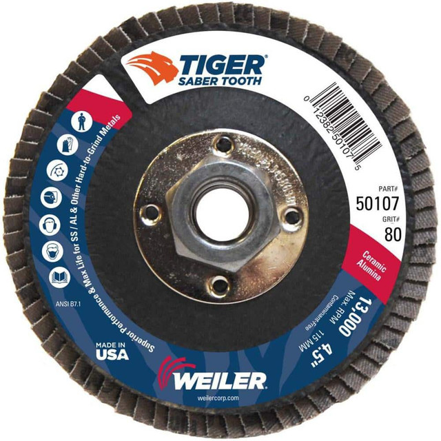Weiler 50107 Flap Disc: 5/8-11 Hole, 80 Grit, Ceramic, Type 29