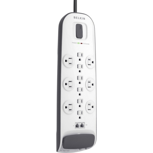 BELKIN, INC. BV112230-08 Belkin 12-outlet Surge Protector with 8 ft Power Cord with Cable/Satellite Protection - 12 x AC Power - 1875 VA - 3996 J - 125 V AC Input - Cable TV/Satellite, Phone - 8 ft - External BELKIN, INC. BV112230-08 Belkin 12-outlet Surge Protector with 8 ft Power Cord with Cable/Satellite Protection - 12 x AC Power - 1875 VA - 3996 J - 125 V AC Input - Cable TV/Satellite, Phone - 8 ft - External