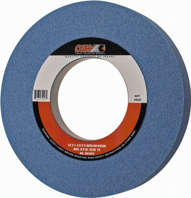 CGW Abrasives 34427 Surface Grinding Wheel: 12" Dia, 1-1/2" Thick, 5" Hole, 46 Grit, H Hardness