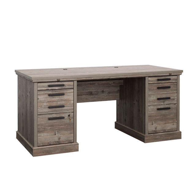 SAUDER WOODWORKING CO. 433677 Sauder Aspen Post 65inW Executive Computer Desk, Pebble Pine