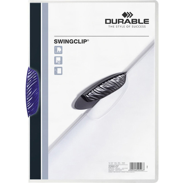 DURABLE OFFICE PRODUCTS CORP 2263-07 DURABLE SWINGCLIP Report Cover - Letter Size 8 1/2in x 11in - 30 Sheet Capacity - Punchless - Vinyl - Dark Blue Clip