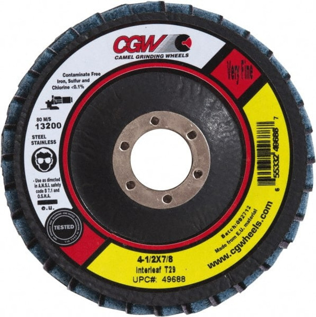 CGW Abrasives 49693 Flap Disc: 7/8" Hole, 80 Grit, Aluminum Oxide, Type 29