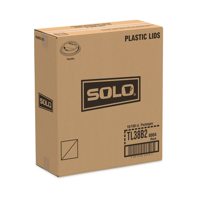DART SOLO® TL38B2 Traveler Cappuccino Style Dome Lid, Fits 8 oz Hot Cups, Plastic, Black, 1,000/Carton