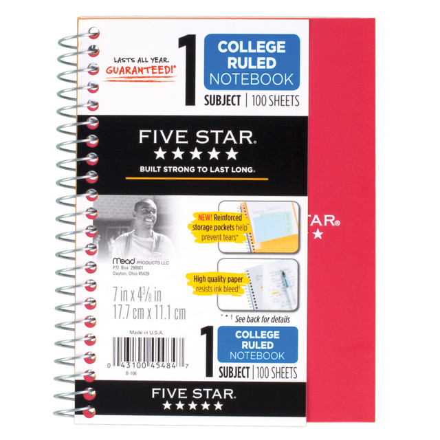 ACCO BRANDS USA, LLC Five Star 45484  Notebook, 5in x 7in, 1 Subject, College Ruled, 100 Sheets, Assorted Colors (No Choice)