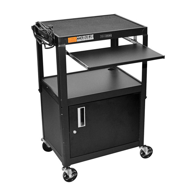 H. WILSON/ LUXOR FURNITURE AVJ42KBC-T Luxor Adjustable Height Cart, Cabinet/Pullout Tray, 42inH x 24inW x 18inD, Black