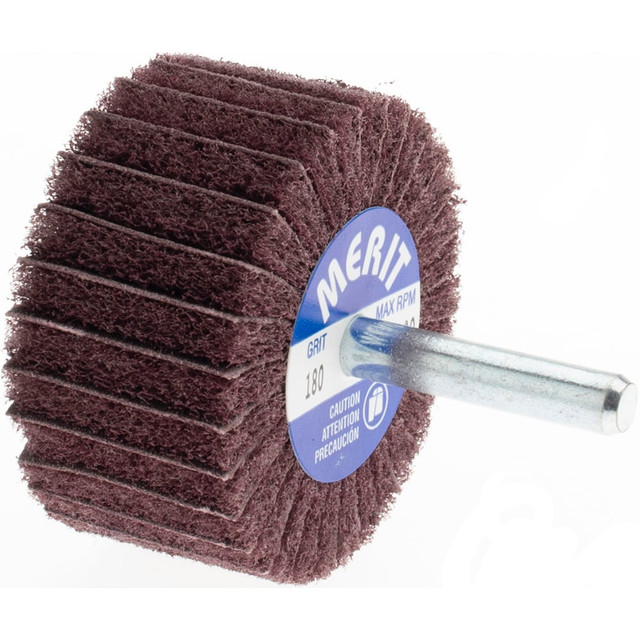 Merit Abrasives 08834144458 Mounted Flap Wheel: 2" Dia, 1" Face Width, 180 Grit, Aluminum Oxide