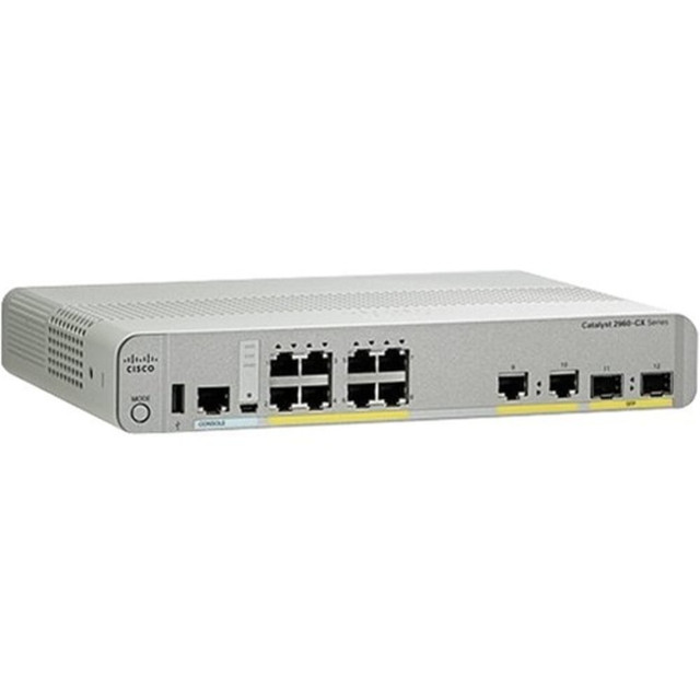 CISCO WS-C2960CX-8TC-L  2960CX-8TC-L Ethernet Switch - 10 Ports - Manageable - Gigabit Ethernet - 10/100/1000Base-T, 1000Base-X - 2 Layer Supported - 2 SFP Slots - Twisted Pair, Optical Fiber - Desktop, Rack-mountable, Rail-mountable - Lifetime Limit