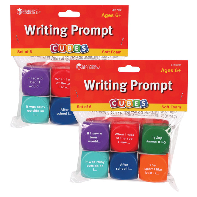 EDUCATORS RESOURCE LER7232-2 Learning Resources Writing Prompt Cubes, 1-5/8in, Assorted Colors, 6 Cubes Per Set, Pack Of 2 Sets