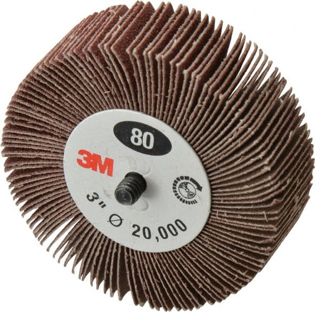 3M 7100178225 Mounted Flap Wheel: 1" Face Width, 80 Grit, Aluminum Oxide