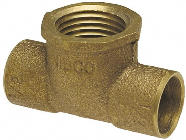 NIBCO B145800 Cast Copper Pipe Tee: 1/2" x 1/2" x 3/4" Fitting, C x C x F, Pressure Fitting