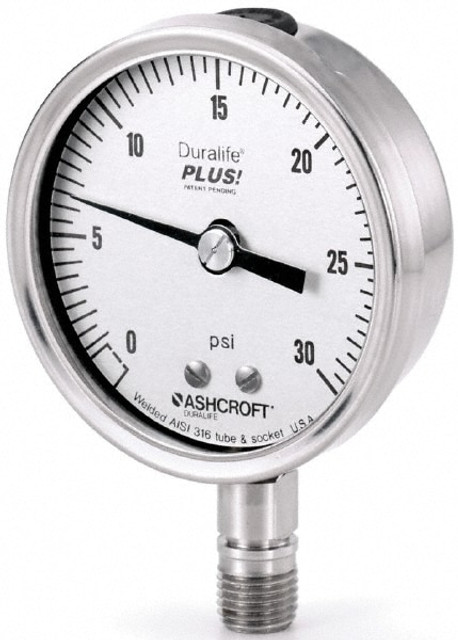 Ashcroft 94580XLL Pressure Gauge: 2-1/2" Dial, 0 to 60 psi, 1/4" Thread, MNPT, Lower Mount