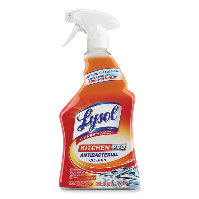 RECKITT BENCKISER LYSOL® Brand 79556 Kitchen Pro Antibacterial Cleaner, Citrus Scent, 22 oz Spray Bottle, 9/Carton