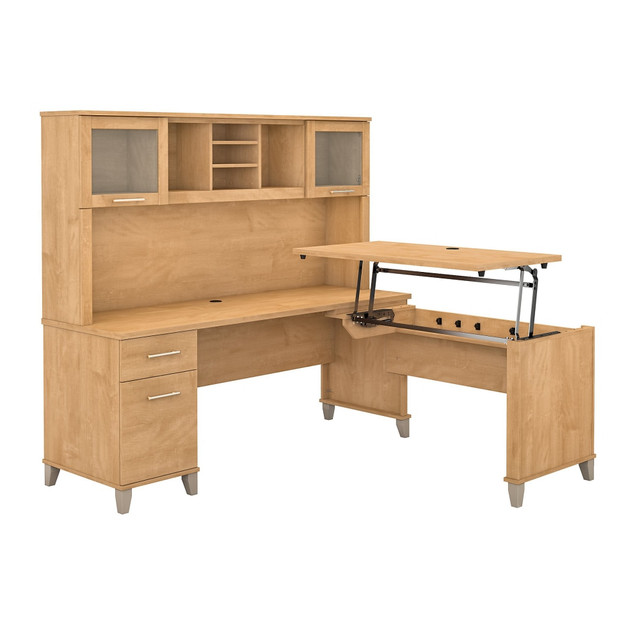 BUSH INDUSTRIES INC. SET015MC Bush Furniture Somerset 3 Position Sit to Stand L Shaped Desk With Hutch, 72inW, Maple Cross, Standard Delivery BUSH INDUSTRIES INC. SET015MC Bush Furniture Somerset 3 Position Sit to Stand L Shaped Desk With Hutch, 72inW, Maple Cross, Standard Delivery