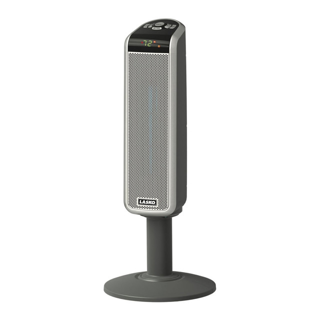 LASKO PRODUCTS, LLC Lasko 5397  5397 1500 Watts Electric Ceramic Oscillating Pedestal Heater, 2 Heat Settings, 30inH x 12inW x 12inD, Silver