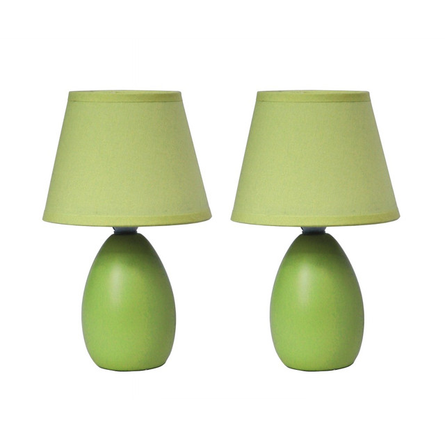 ALL THE RAGES INC LT2009-GRN-2PK Simple Designs Mini Egg Oval Ceramic Table Lamp, 9.45inH, Green, 2pk