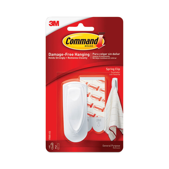 3M/COMMERCIAL TAPE DIV. Command™ 17005ES Spring Hook, Plastic, White, 0.25 lb Capacity, 1 Hook and 2 Strips/Pack