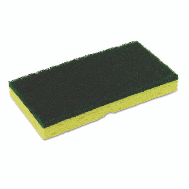 CONTINENTAL COMMERCIAL PRODUCTS 74H Medium-Duty Sponge N' Scrubber, 3.38 x 6.25, 0.88" Thick, Yellow/Green, 3/Pack, 8 Packs/Carton