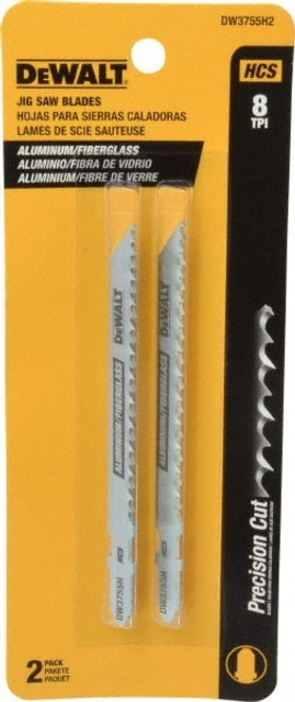 DeWALT DW3755H2 Jigsaw Blade: High Carbon Steel, 8 TPI, 0.06" Blade Thickness, 1/4" Blade Width