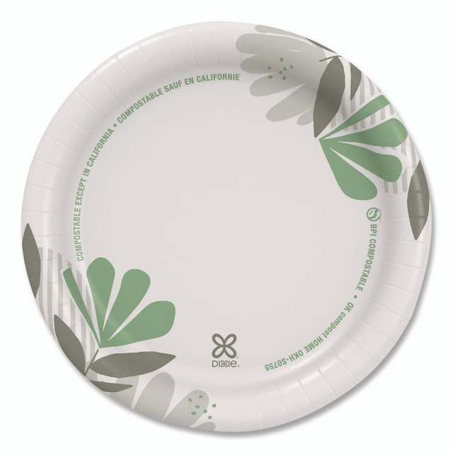 GEORGIA PACIFIC Dixie® UX7WS Pathways Soak-Proof Shield Mediumweight Paper Plates, WiseSize, 6.87" dia, Green/Burgundy, 500/Carton