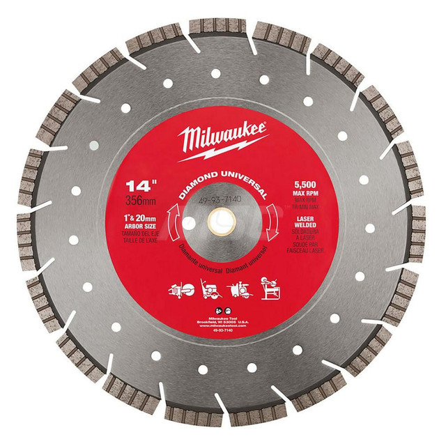 Milwaukee Tool 49-93-7140 Wet & Dry Cut Saw Blade: 14" Dia, 1" Arbor Hole, 1/8" Kerf Width