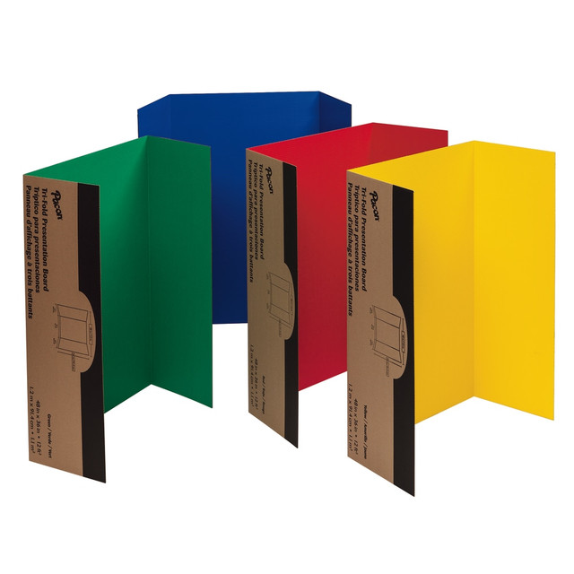 PACON CORPORATION Pacon 37654  80% Recycled Single-Walled Tri-Fold Presentation Boards, 48in x 36in, Assorted Colors, Carton Of 4