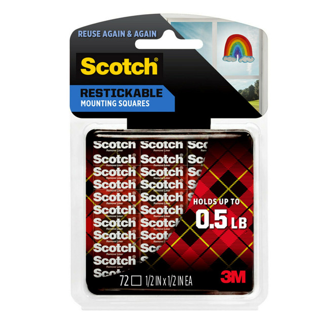 3M CO R103 Scotch Restickable Removable Adhesive Tabs, 1/2in x 1/2in, Clear, Pack Of 72