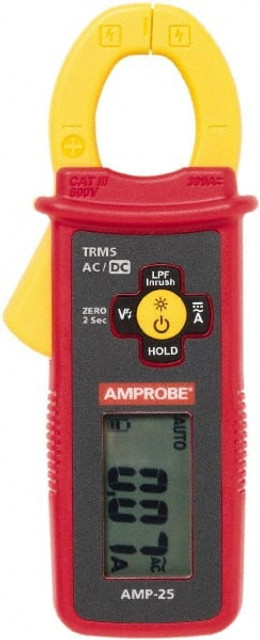 Amprobe AMP-25 Clamp Meter: CAT III, 0.9843" Jaw, Clamp On Jaw