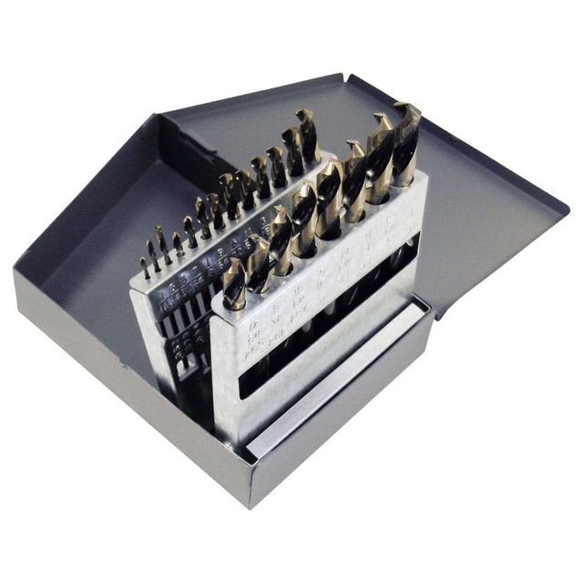 Cle-Line C21161 Drill Bit Set: Jobber Length Drill Bits, 21 Pc, 0.0625" to 0.375" Drill Bit Size, 135 °, High Speed Steel