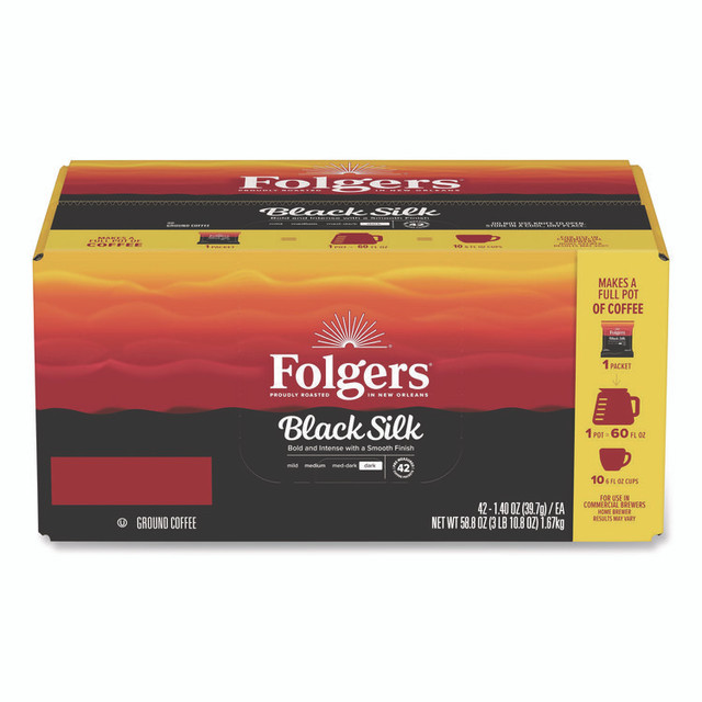 KEURIG DR PEPPER Folgers® 00019 Black Silk Ground Coffee Fraction Pack, 1.4 oz Packet, 42/Carton