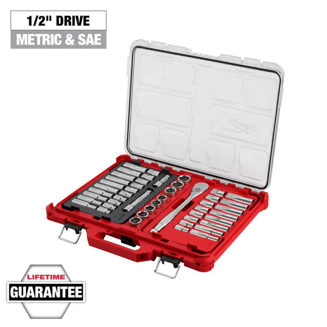 Milwaukee Tool 48-22-9487 Socket Sets; Set Type: Ratchet & Socket Set ; Measurement Type: Inch & Metric ; Drive Size: 1/2 in ; Minimum Size (Inch): 5/32 ; Maximum Socket Depth (Decimal Inch): 0.5625 ; Maximum Size (Inch): 9/16