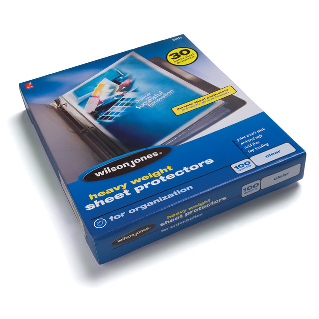 ACCO BRANDS USA, LLC W21411 Wilson Jones Top-Loading Sheet Protectors, Heavyweight, Diamond Clear, Box Of 100 ACCO BRANDS USA, LLC W21411 Wilson Jones Top-Loading Sheet Protectors, Heavyweight, Diamond Clear, Box Of 100