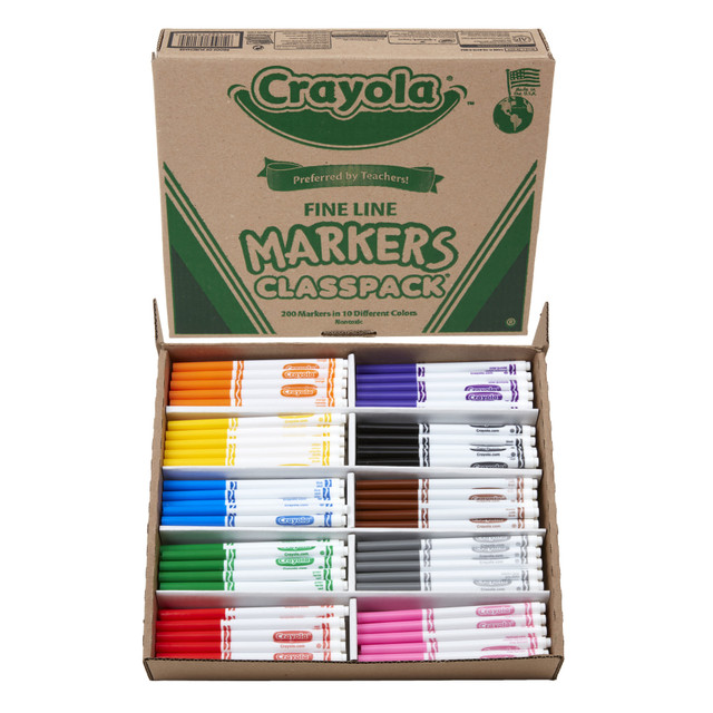 CRAYOLA LLC 58-8210 Crayola Fine Line Markers, Assorted Classic Classpack, Box Of 200 CRAYOLA LLC 58-8210 Crayola Fine Line Markers, Assorted Classic Classpack, Box Of 200