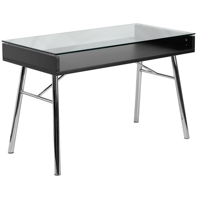 FLASH FURNITURE NAN-JN-2966-GG  Brettford 48inW Contemporary Tempered-Glass Computer Desk, Clear/Chrome