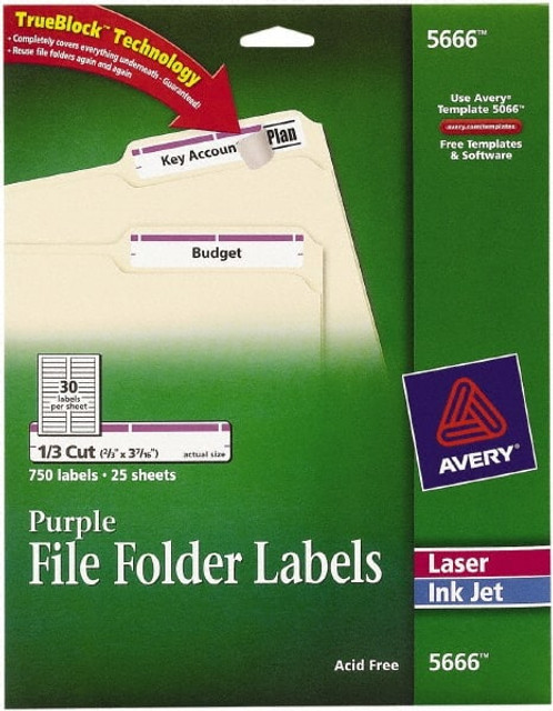 AVERY 05666 Label Maker Label: White, Paper, 3-7/16" OAL, 21/32" OAW, 750 per Roll