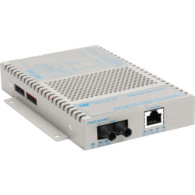 OMNITRON SYSTEMS TECHNOLOGY, INC. Omnitron 9420-0-11W  OmniConverter 10/100/1000 PoE+ Gigabit Ethernet Fiber Media Converter Switch RJ45 ST Multimode 550m Wide Temp - 1 x 10/100/1000BASE-T; 1 x 1000BASE-SX; US AC Powered; Lifetime Warranty