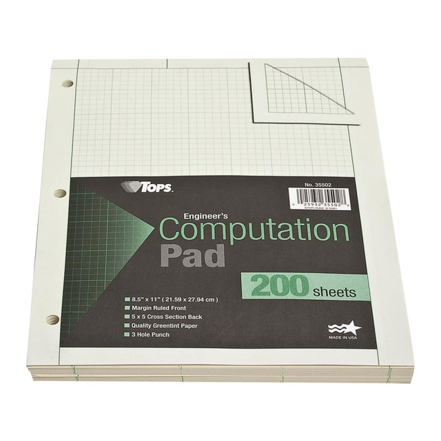 TOPS BUSINESS FORMS 35502 TOPS? Engineers Computation Pad, 8 1/2in x 11in, 200 Sheets, Green