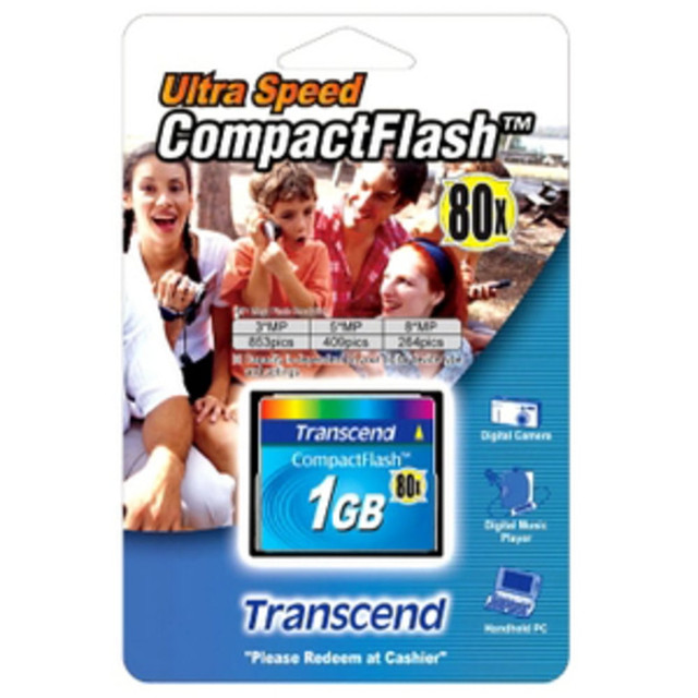 TRANSCEND INFORMATION INC. Transcend TS1GCF80  1GB CompactFlash Card - 80x - 1 GB