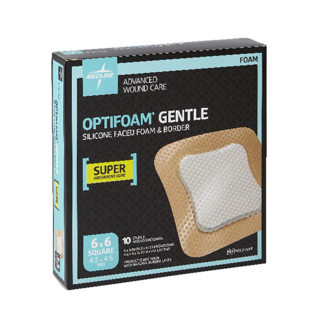 MEDLINE INDUSTRIES, INC. MSC2166EP Medline Optifoam Gentle Silicone-Faced Foam & Border Dressings, 6in x 6in, Natural, Case Of 100
