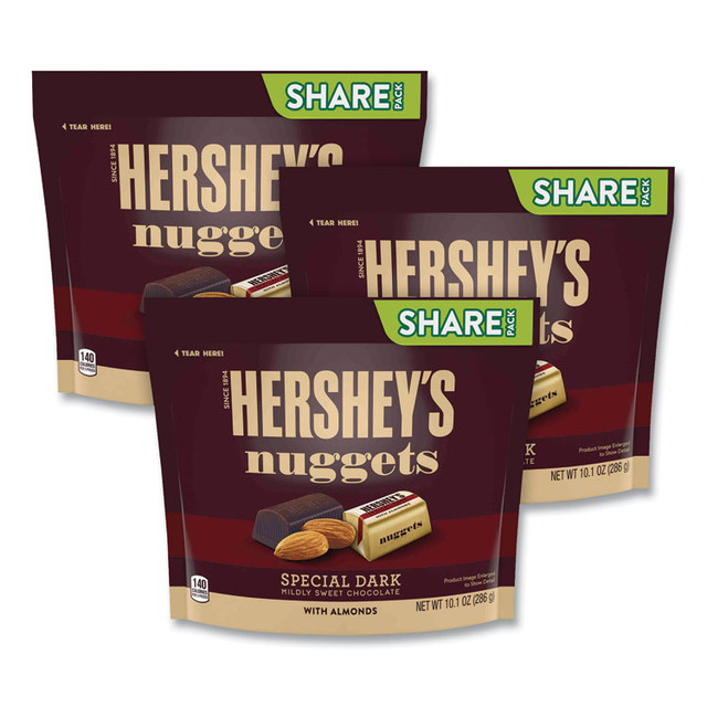 THE HERSHEY COMPANY Hershey®'s 24600444 Nuggets Share Pack, Special Dark with Almonds, 10.1 oz Bag, 3/Pack