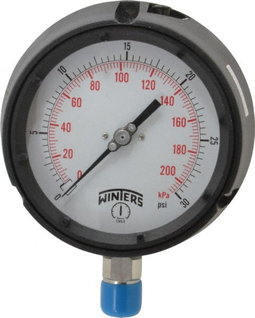 Winters PPC5062 Pressure Gauge: 4-1/2" Dial, 0 to 30 psi, 1/2" Thread, NPT, Lower Mount