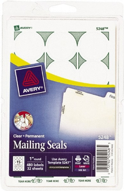 AVERY 05248 Label Maker Label: Clear, Paper, 1" OAL, 1" OAW, 480 per Roll