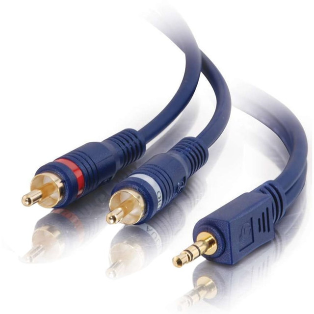 LASTAR INC. 40614 C2G 6ft Velocity One 3.5mm Stereo Male to Two RCA Stereo Male Y-Cable - Mini-phone Male - RCA Male - 6ft - Blue