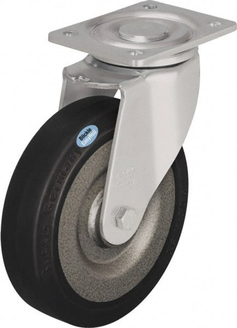 Blickle 3632 Swivel Top Plate Caster: Solid Rubber, 8" Wheel Dia, 1-31/32" Wheel Width, 1,320 lb Capacity, 9-41/64" OAH