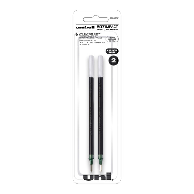 NEWELL BRANDS INC. Uni-Ball 65808  207 Impact Gel Pen Refills, Bold Point, 1.0 mm, Black, Pack Of 2 Refills