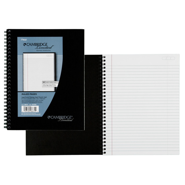 ACCO BRANDS USA, LLC Cambridge 06672  Limited 30% Recycled Business Notebook, 6 5/8in x 9 1/2in, 1 Subject, Legal Ruled, 80 Sheets, Black (06672)